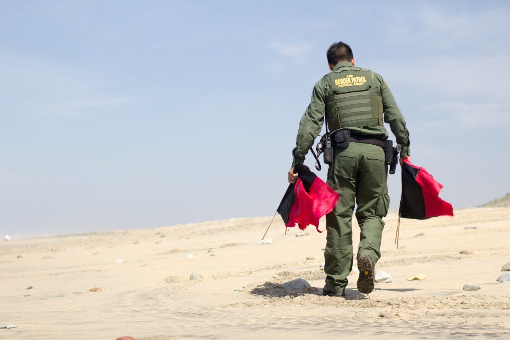 Lone Border Patrol officer in the desert